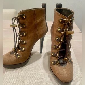 Tory Burch Tan Heeled Lace-Up Boots